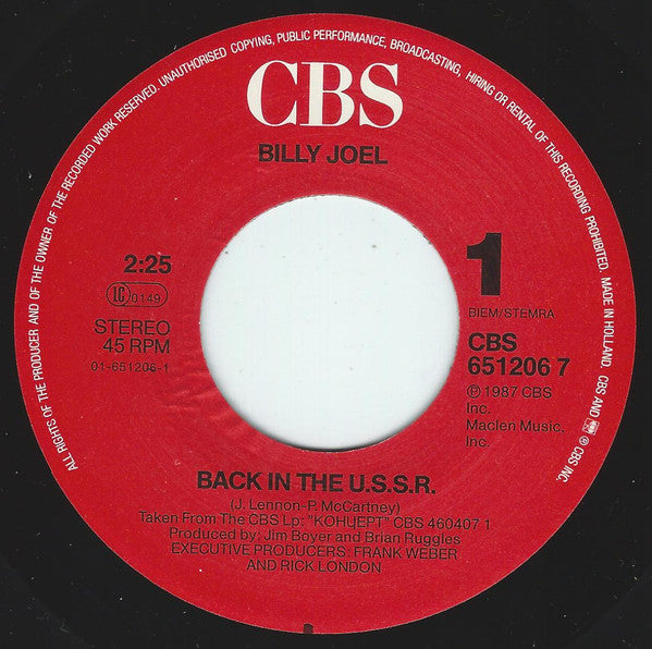 Billy Joel : Back In The U.S.S.R. (7", Single)