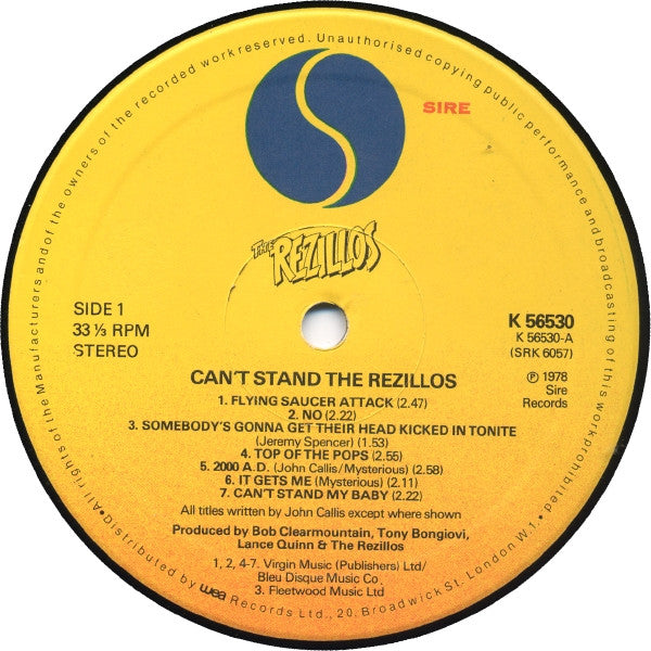 The Rezillos : Can't Stand The Rezillos (LP, Album)