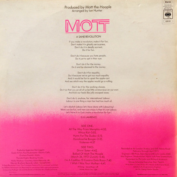 Mott The Hoople : Mott (LP, Album, RP, Sin)