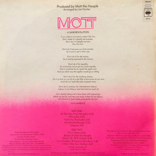 Mott The Hoople : Mott (LP, Album, RP, Sin)