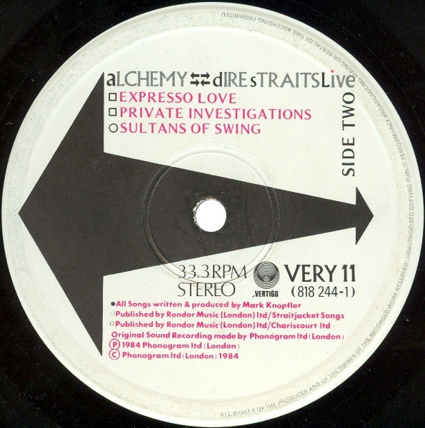 Dire Straits : Alchemy - Dire Straits Live (2xLP, Album, Gat)