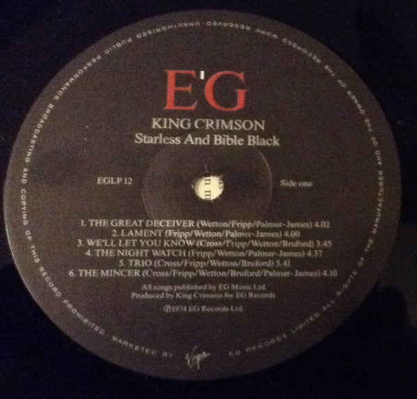King Crimson : Starless And Bible Black (LP, Album, RE, Sin)