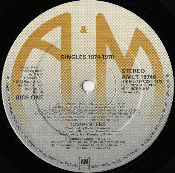Carpenters : The Singles 1974-1978 (LP, Comp, Emb)