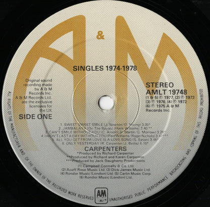 Carpenters : The Singles 1974-1978 (LP, Comp, Emb)