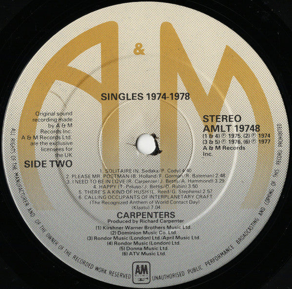 Carpenters : The Singles 1974-1978 (LP, Comp, Emb)