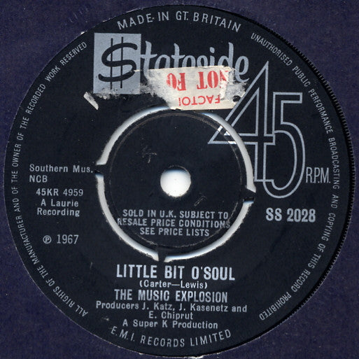 The Music Explosion : Little Bit O'Soul (7", Single, 4 P)