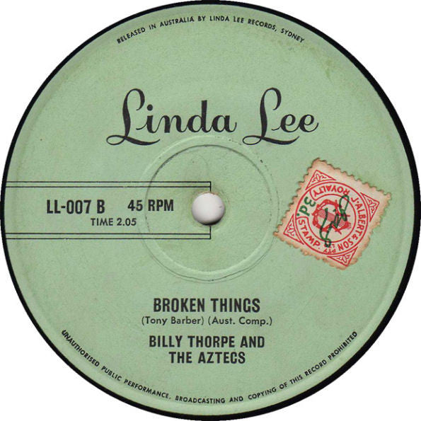 Billy Thorpe And The Aztecs : Poison Ivy / Broken Things (7", Single)