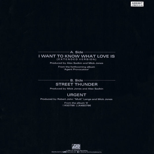 Foreigner : I Want To Know What Love Is (Extended Version) (12", Single, PRS)