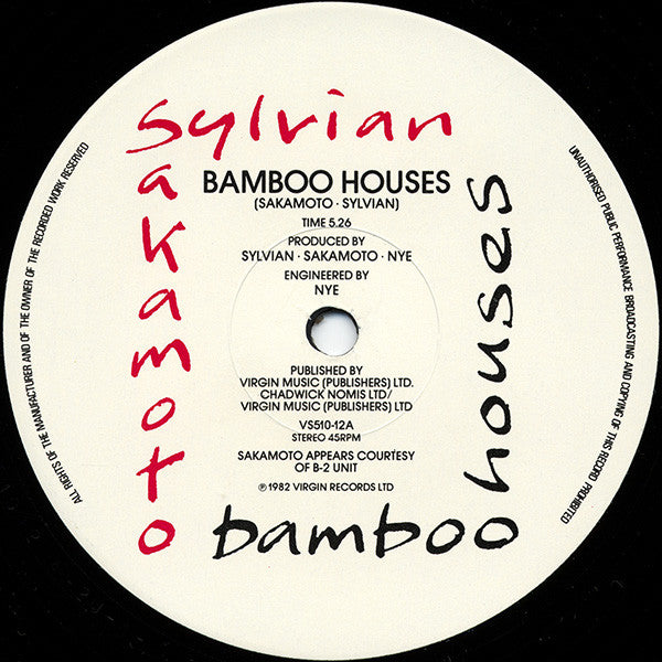 Sylvian ∙ Sakamoto* : Bamboo Houses ∙ Bamboo Music (12", Single, CBS)