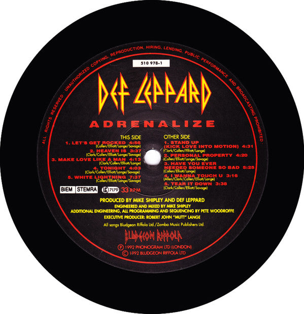 Def Leppard : Adrenalize (LP, Album)