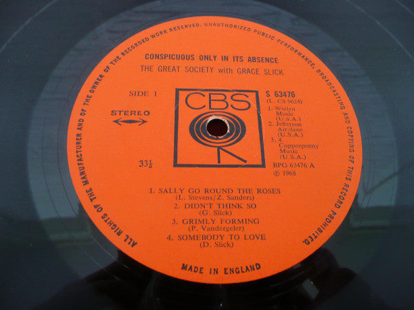 The Great Society With Grace Slick : Conspicuous Only In Its Absence (LP, Album)