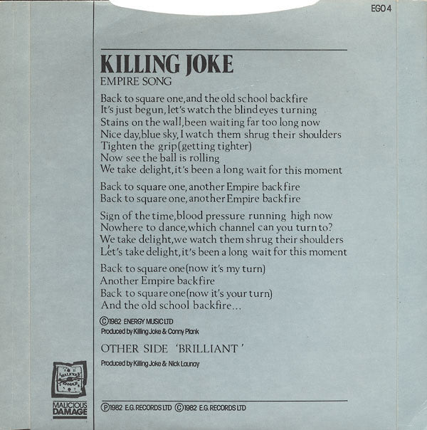 Killing Joke : Empire Song (7", Single, Gre)