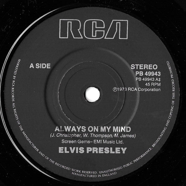 Elvis Presley : Always On My Mind (7", RE)