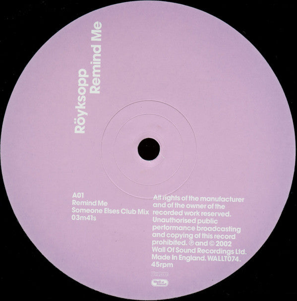 Röyksopp : Remind Me (12")