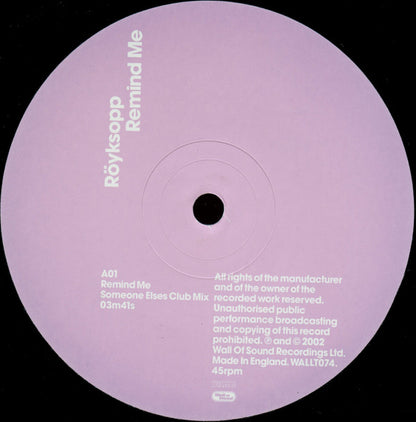 Röyksopp : Remind Me (12")