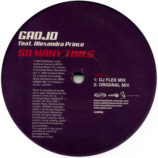 Gadjo Feat. Alexandra Prince : So Many Times (12")