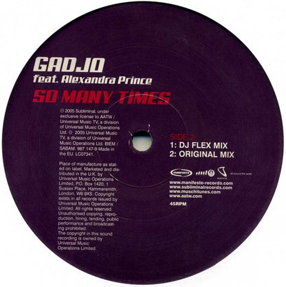 Gadjo Feat. Alexandra Prince : So Many Times (12")