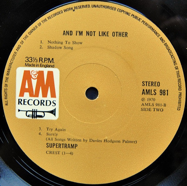Supertramp : And I'm Not Like Other (LP, Album)