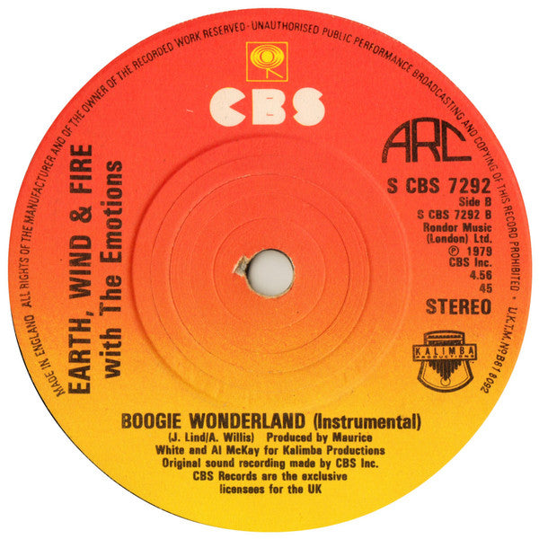 Earth, Wind & Fire With The Emotions : Boogie Wonderland (7", Single, Sol)