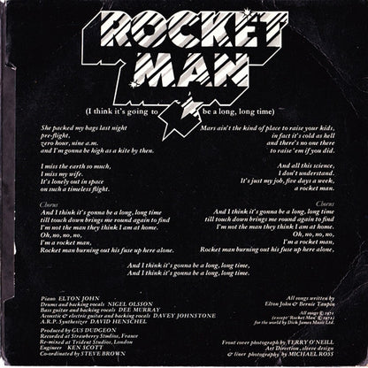 Elton John : Rocket Man (I Think It's Going To Be A Long Long Time) (7", Single, Gat)