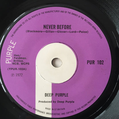 Deep Purple : Never Before  (7", Single, Sol)