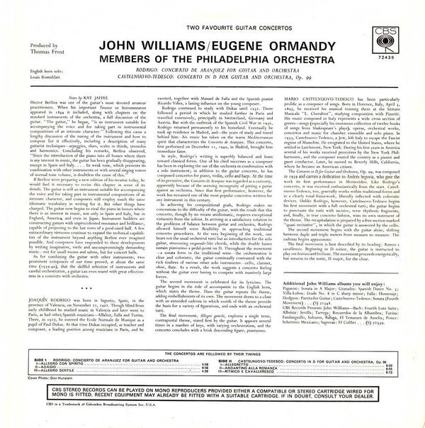 John Williams (7) / Eugene Ormandy, Members Of The Philadelphia Orchestra*, Rodrigo* / Castelnuovo Tedesco* : Two Favourite Guitar Concertos: Concierto De Aranjuez / Concerto In D (LP)