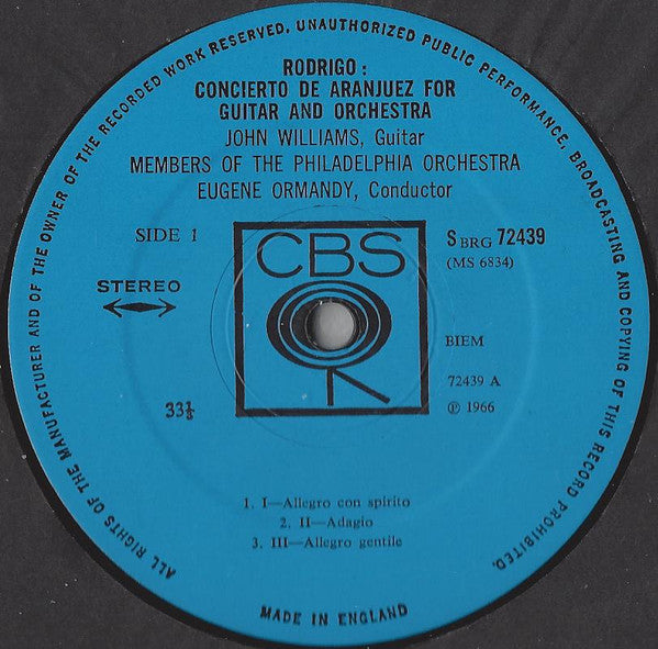 John Williams (7) / Eugene Ormandy, Members Of The Philadelphia Orchestra*, Rodrigo* / Castelnuovo Tedesco* : Two Favourite Guitar Concertos: Concierto De Aranjuez / Concerto In D (LP)