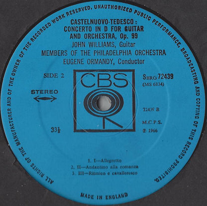 John Williams (7) / Eugene Ormandy, Members Of The Philadelphia Orchestra*, Rodrigo* / Castelnuovo Tedesco* : Two Favourite Guitar Concertos: Concierto De Aranjuez / Concerto In D (LP)