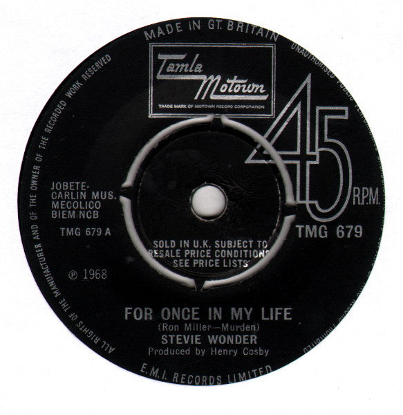 Stevie Wonder : For Once In My Life (7", Single, 4-P)