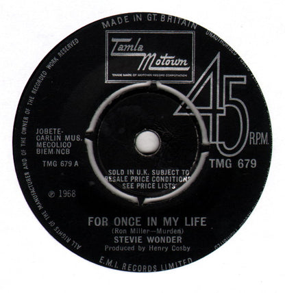 Stevie Wonder : For Once In My Life (7", Single, 4-P)