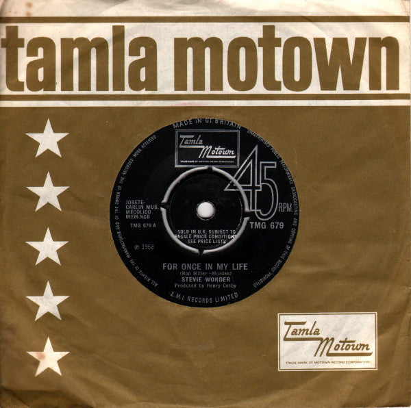 Stevie Wonder : For Once In My Life (7", Single, 4-P)