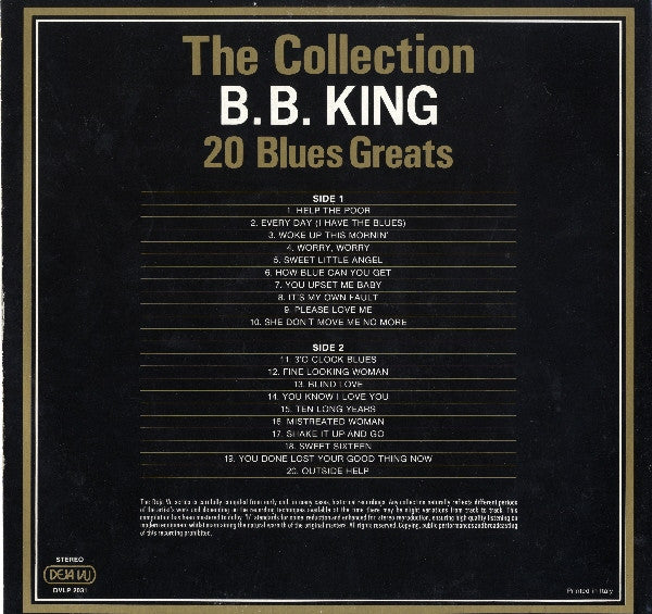 B.B. King : The Collection - 20 Blues Greats (LP, Comp, RE)