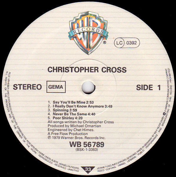 Christopher Cross : Christopher Cross (LP, Album, RE)
