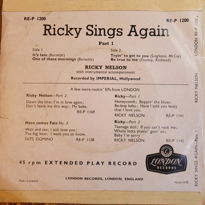 Ricky Nelson (2) : Ricky Sings Again - Part 1 (7", EP)