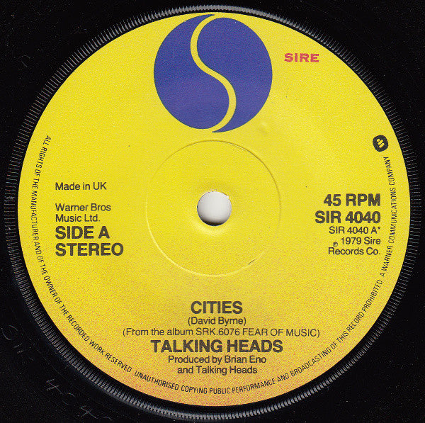 Talking Heads : Cities (7", Single)