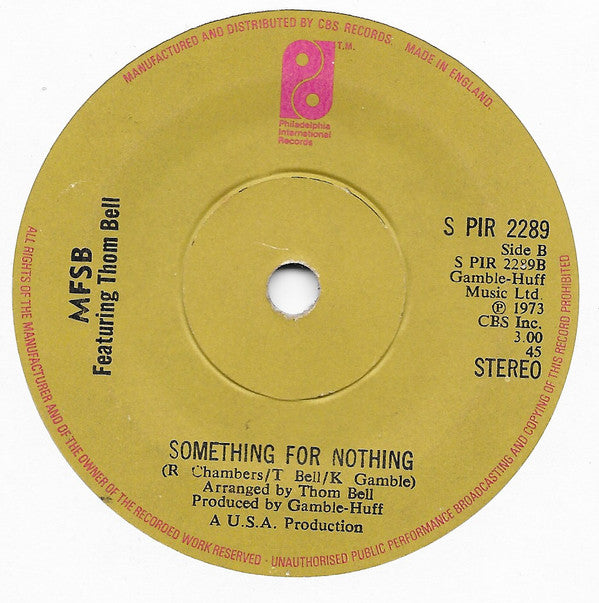 MFSB Featuring The Three Degrees : TSOP (The Sound Of Philadelphia) (7", Single, Sol)