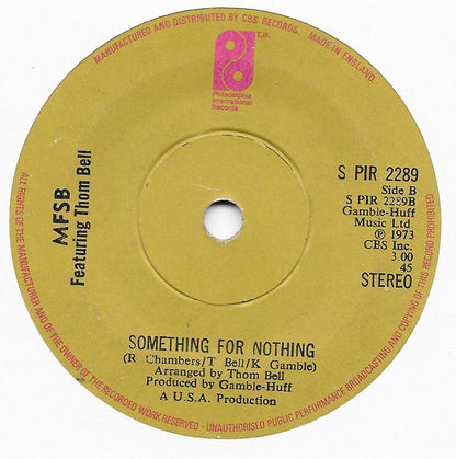 MFSB Featuring The Three Degrees : TSOP (The Sound Of Philadelphia) (7", Single, Sol)