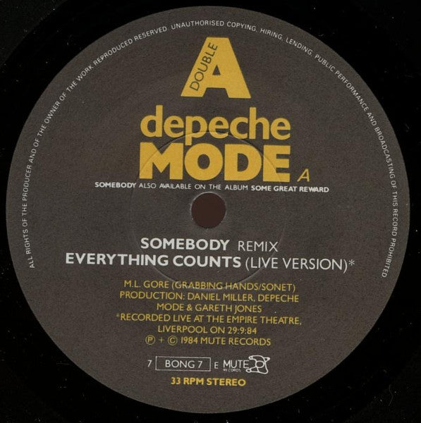 Depeche Mode : Blasphemous Rumours / Somebody (7", EP, Single)