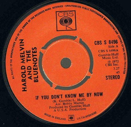 Harold Melvin And The Bluenotes* : If You Don't Know Me By Now (7", Single, Pus)