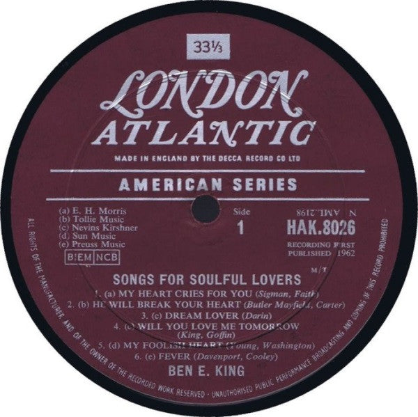 Ben E. King : Ben E. King Sings For Soulful Lovers (LP, Album, Mono)