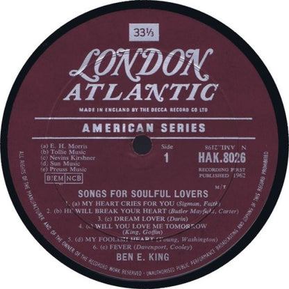 Ben E. King : Ben E. King Sings For Soulful Lovers (LP, Album, Mono)