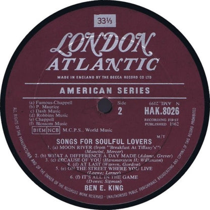 Ben E. King : Ben E. King Sings For Soulful Lovers (LP, Album, Mono)