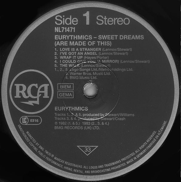 Eurythmics : Sweet Dreams (Are Made Of This) (LP, Album, RP)
