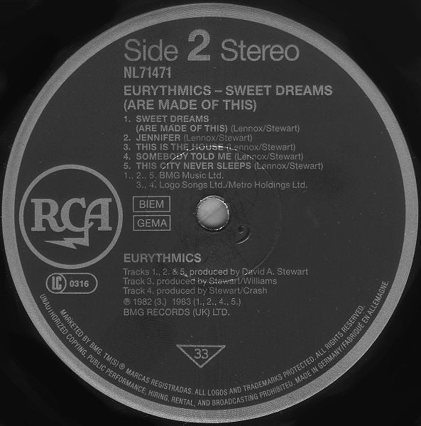 Eurythmics : Sweet Dreams (Are Made Of This) (LP, Album, RP)