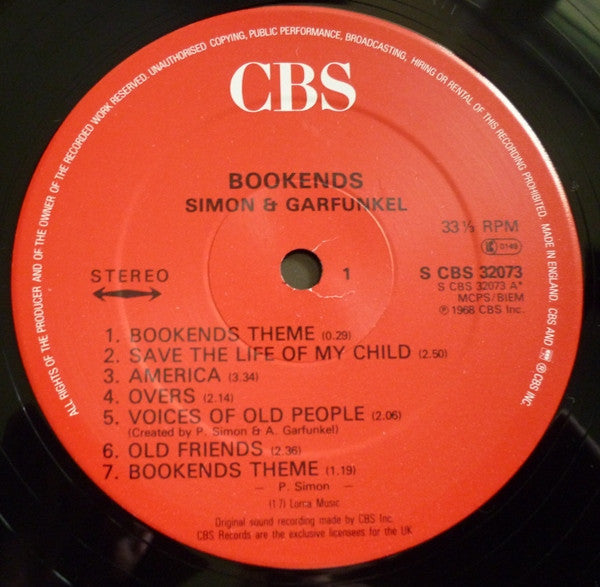 Simon & Garfunkel : Bookends (LP, Album, RE)