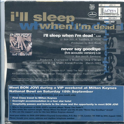 Bon Jovi : I'll Sleep When I'm Dead (7", Single)