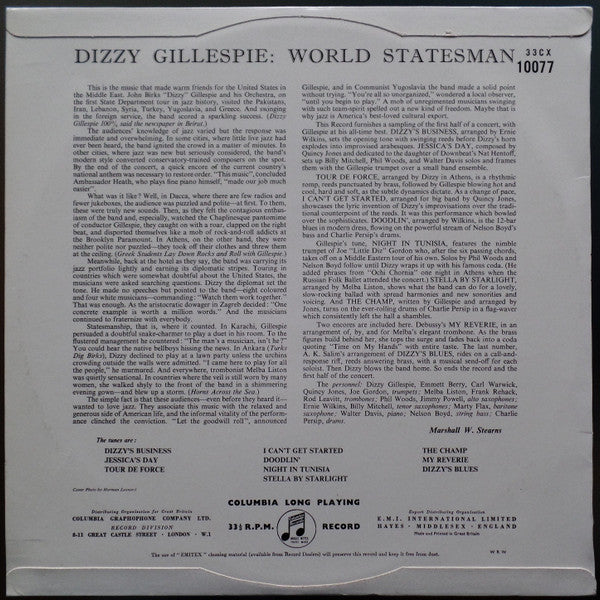 Dizzy Gillespie : World Statesman (LP, Album, Mono)