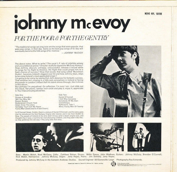 Johnny McEvoy : For The Poor And For The Gentry (LP, Album, Mono)