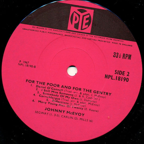 Johnny McEvoy : For The Poor And For The Gentry (LP, Album, Mono)