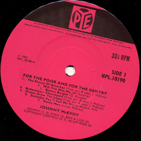 Johnny McEvoy : For The Poor And For The Gentry (LP, Album, Mono)